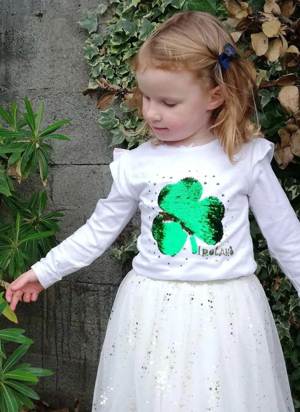 Girls Reversible Sequin Shamrock T-Shirt